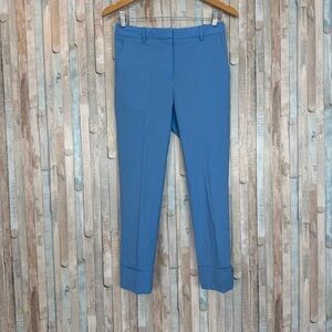 Theory 2 Stretch Virgin Wool Crop Cuff Ankle Pant Trouser Career Robin Blue $275